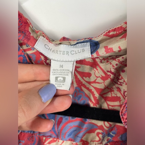 Charter Club Sleeveless Red and Blue Floral Soutache Braid Tunic 14 Women’s GUC - Picture 10 of 14